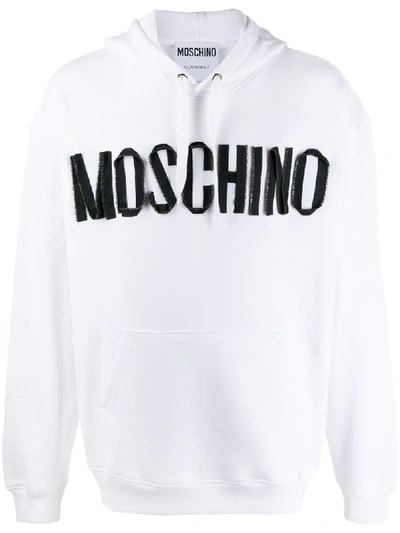 Moschino Zip-ribbon Logo Hoodie In White