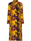Ganni Tie-neck Printed Crepe De Chine Midi Dress In Yellow