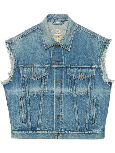 Gucci Anchor Embroidery Denim Gilet In Blue