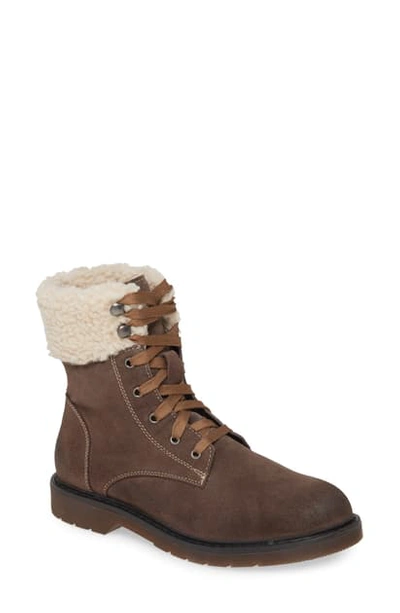 Band Of Gypsies Dillon Fleece Cuff Lace Up Boot In Grey Suede