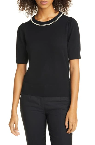 Kate Spade Imitation Pearl And Crystal Pave Detail Sweater In Black