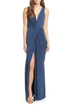 Katie May Leo Twist Front Evening Dress In Deep Sea