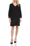 KAREN KANE LONG SLEEVE STUDDED V-NECK CREPE DRESS,4L17355