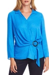 VINCE CAMUTO DITSY FRAGMENTS LONG SLEEVE BELTED TOP,9169129
