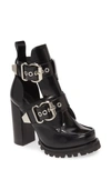 Jeffrey Campbell Craven Buckle Strap Bootie In Black Box Silver