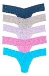 Hanky Panky 5-pack Low Rise Lace Thongs In Nor/ Steel/ Berry/ Blue/ Lavdr