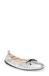 Tod's Laccetto Metallic Leather Ballerina Flats In Argento