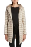 Moncler Barbel Tie Waist Hooded Lightweight Down Coat In 20j Tan