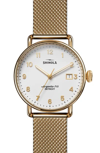 Shinola The Canfield Mesh Strap Watch, 38mm In Gold/ White/ Gold