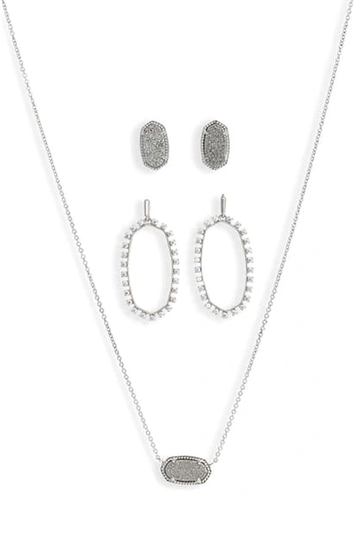 Kendra Scott Elisa Necklace W/ Elle & Ellie Earrings Set In Silver