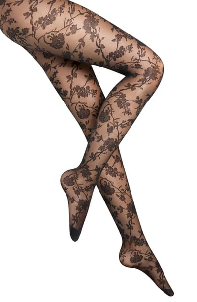 Wolford Marie Floral Sheer Tights In Black