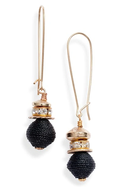 Akola Raffia & Crystal Drop Earrings In Black