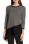 Anne Klein Plus Size Striped Asymmetric Sweater In Anne Black/ Anne White