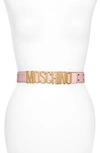 MOSCHINO LOGO PLATE LEATHER BELT,A800780010205