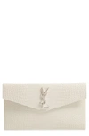 Saint Laurent Uptown Medium Embossed Croc Envelope Clutch In Blanc Vintage