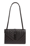 Saint Laurent Envelope Triquilt Medium Ysl Shoulder Bag In Grained Leather In Noir