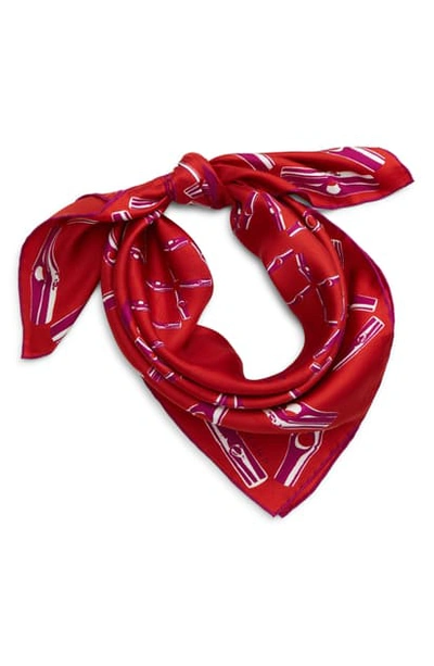Longchamp Roseau Silk Scarf In Fuchsia/ Red