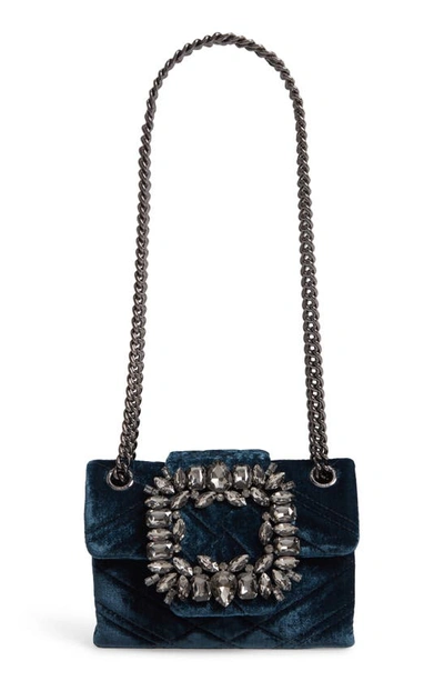 Kurt Geiger Mini Mayfair Velvet Crossbody Bag In Black/ Grey