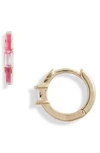 Argento Vivo Enamel Baguette Huggie Hoop Earrings In Pink/ Gold