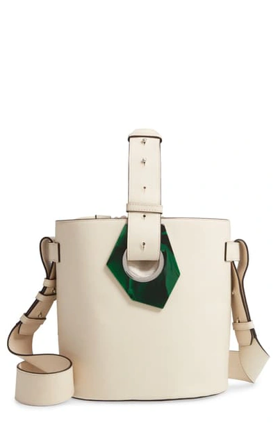 Ganni Resin-embellished Leather Bucket Bag In Egret