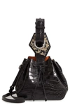 GANNI TRIANGLE DRAWSTRING CROC-EMBOSSED LEATHER BAG,A2332