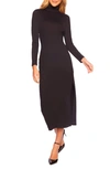 Susana Monaco Long Sleeve Turtleneck Slit Midi Dress In Black