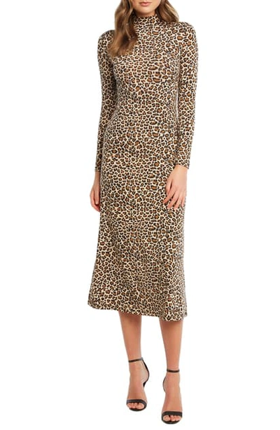 Bardot Leopard Long Sleeve Body-con Midi Dress