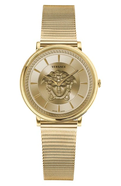 Versace V-circle Mesh Strap Watch, 38mm In Gold