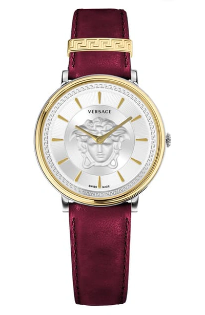 Versace V-circle Leather Strap Watch, 38mm In Red/ White/ Gold