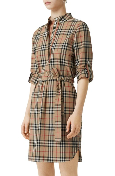 Burberry Beige Check Pattern Dress In Brown