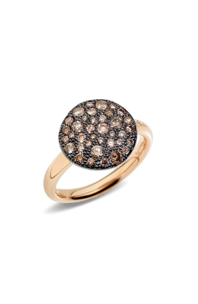 Pomellato Sabbia Ring With Brown Diamonds In Burnished 18k Rose Gold In Rose Gold/ Brown Diamond