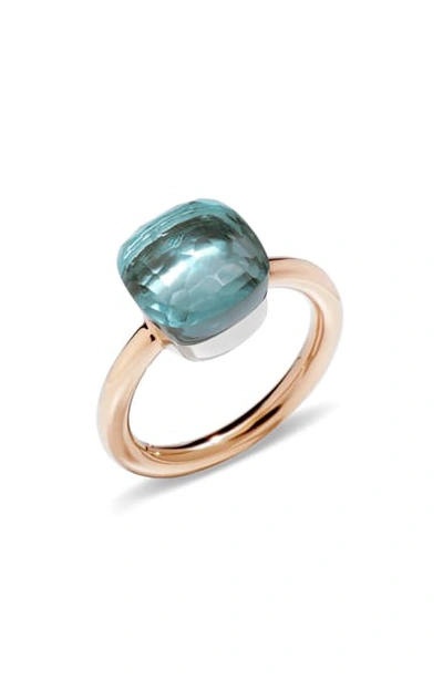 Pomellato Nudo Classic Ring With Blue Topaz In 18k Rose And White Gold