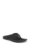 Olukai Ohana Flip Flop In Black/ Black Faux Leather