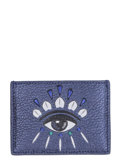 Kenzo Kontact Eye Metallic Leather Cardholder In Blue