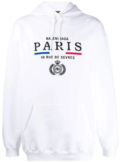 Balenciaga Men's Vintage Paris Flag Graphic Hoodie In White