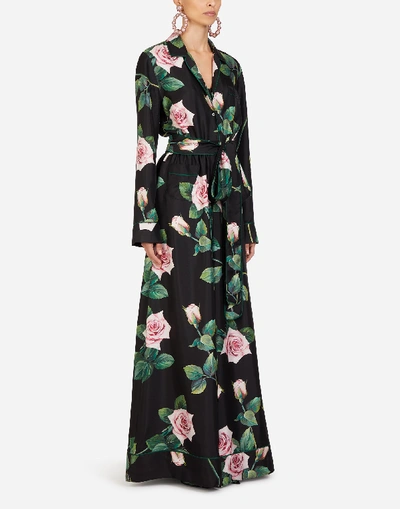 Dolce & Gabbana Tropical Rose Print Twill Suit In Black