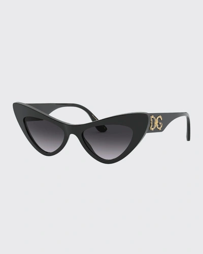 Dolce & Gabbana Acetate Cat-eye Sunglasses W/ Logo Hardware In Light Grey Gradient Black