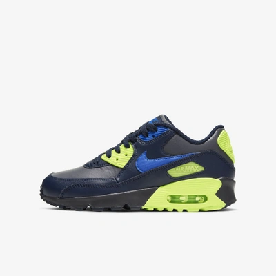 Nike Air Max 90 Leather Big Kids' Shoe In Metallic Dark Grey/volt/obsidian/hyper Royal