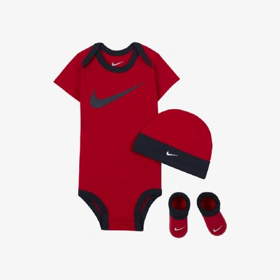 Nike Baby (6-12m) Bodysuit, Hat And Booties Box Set In Red