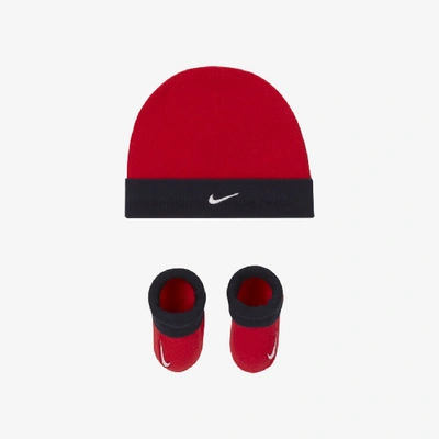Nike Baby Hat And Booties Set In University Red