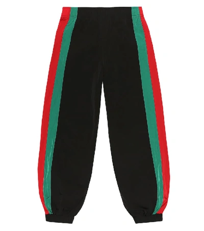 Gucci Kids' 织带条纹针织运动裤 In Black Mix