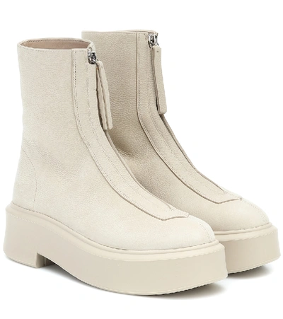 The Row Textured-nubuck Platform Ankle Boots In Beige
