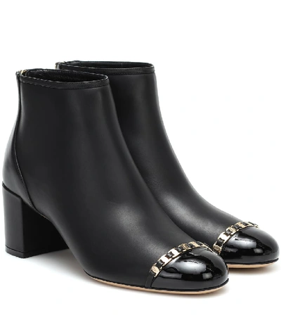 Ferragamo Vara Chain Leather Ankle Boots In Black