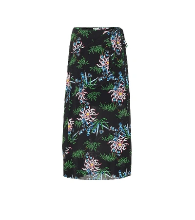 Kenzo Botanical-print Wrap Skirt In Negro