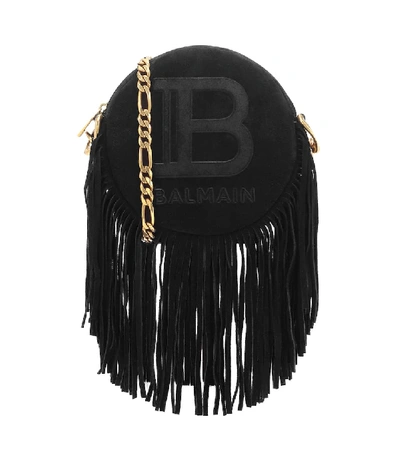 Balmain Suede Leather And Fringes 18 Disco Bag In Black