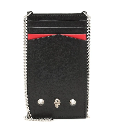 Alexander Mcqueen Embellished Textured-leather Phone Case In Black+new Red