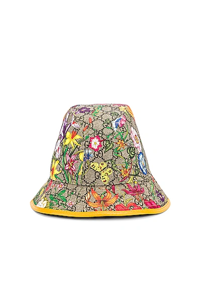 Gucci Floral Gg Supreme Bucket Hat In Flora,yellow