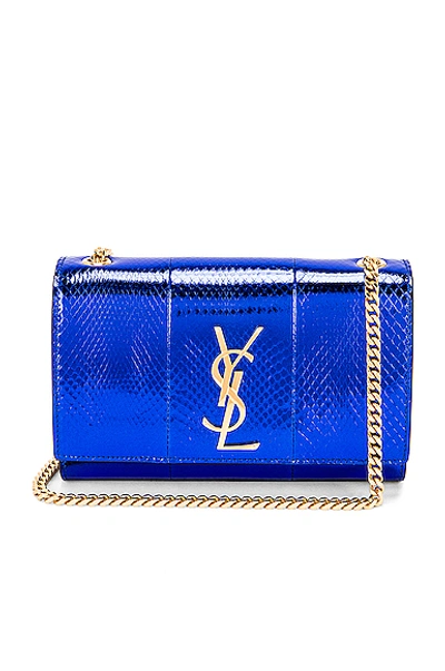 Saint Laurent New Kate Monogram Ysl Small Metallic Snake Crossbody Bag In Shiny Blue