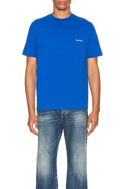 Balenciaga Men's Logo-detail Crewneck T-shirt In Blue
