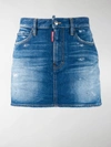 Dsquared2 Faded Distressed Denim Skirt In Blue